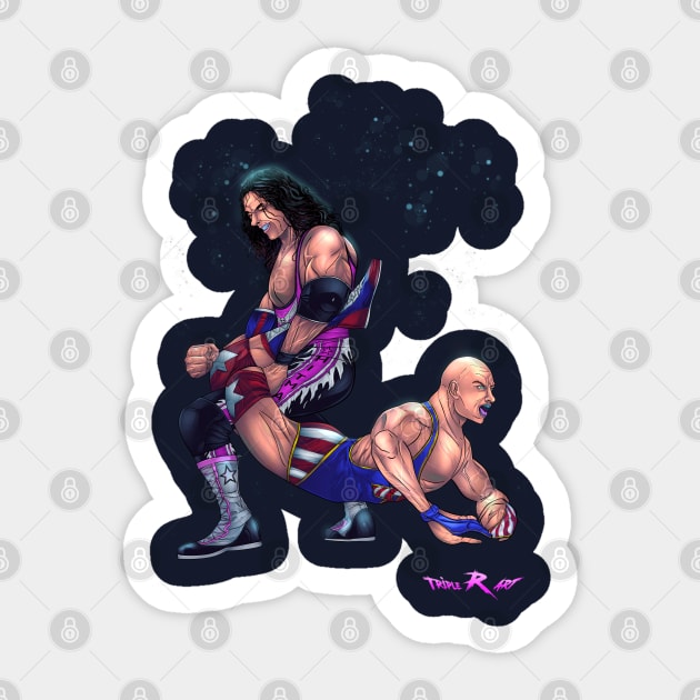 Bret Hart VS Kurt Angle wrestling Dream match original art Sticker by Triple R Art